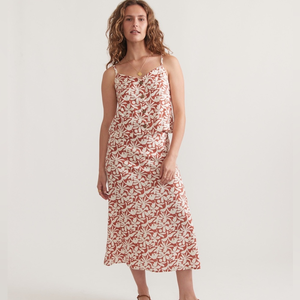 Marine Layer Ryan Slip Midi Skirt in Auburn Flora